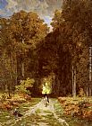 Woodland Canvas Paintings - Equestrienne on a Woodland Lane